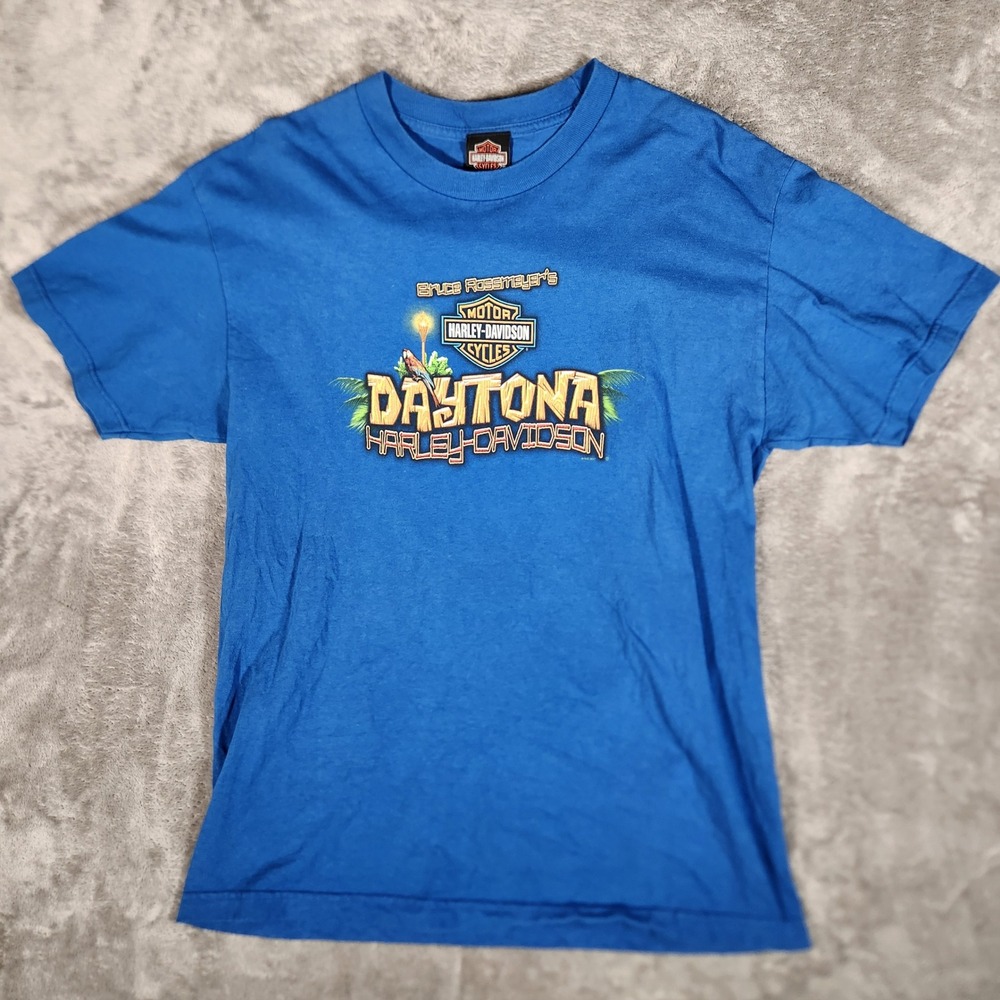 Harley-Davidson T-Shirt Mens Large Blue Excellent Daytona Beach Graphic Tee